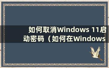 如何取消Windows 11启动密码（如何在Windows 11中关闭密码登录）